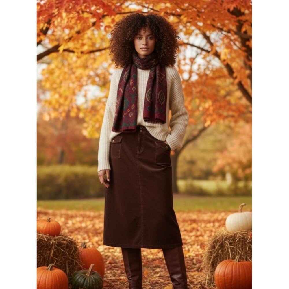 Liz Claiborne Chocolate Brown Corduroy Midi Cargo  Skirt Size 10
